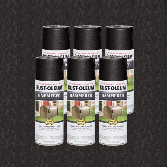 Black, Rust-Oleum Stops Rust Hammered Protective Enamel Spray Paint, 12 oz, 6 Pack