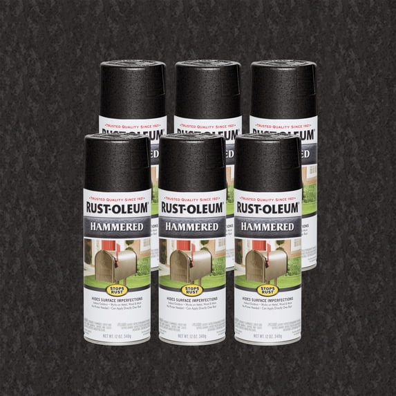 Black, Rust-Oleum Stops Rust Hammered Protective Enamel Spray Paint, 12 oz, 6 Pack