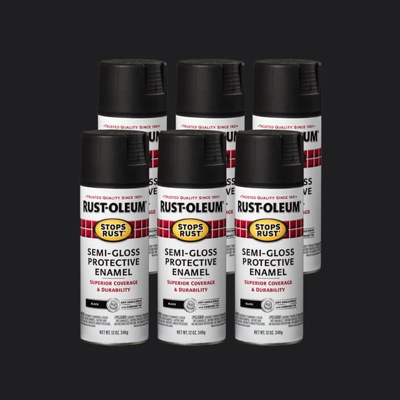 Black, Rust-Oleum Stops Rust Semi-Gloss Protective Enamel Spray Paint, 12 oz, 6 Pack