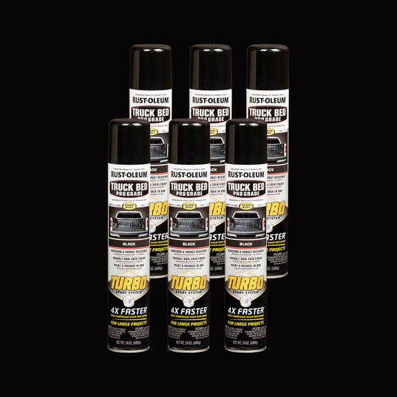 6 Pack, Black, Rust-Oleum Stops Rust Automotive Textured Truck Bed Flat Turbo Spray Paint-340455, 24 oz