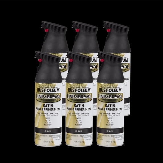 6 Pack, Black, Rust-Oleum Universal All Surface Interior/Exterior Satin Spray Paint-245197, 12 oz