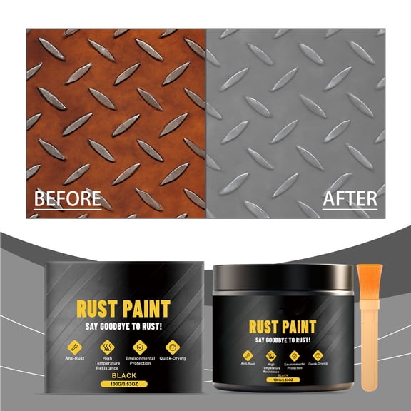 Black Rust Paint Metal Steel Rust Refurbishment Anti Rust Coating Matte Black Finish Multi Purpose Cleaning Care Interior Exterior Protective Paint