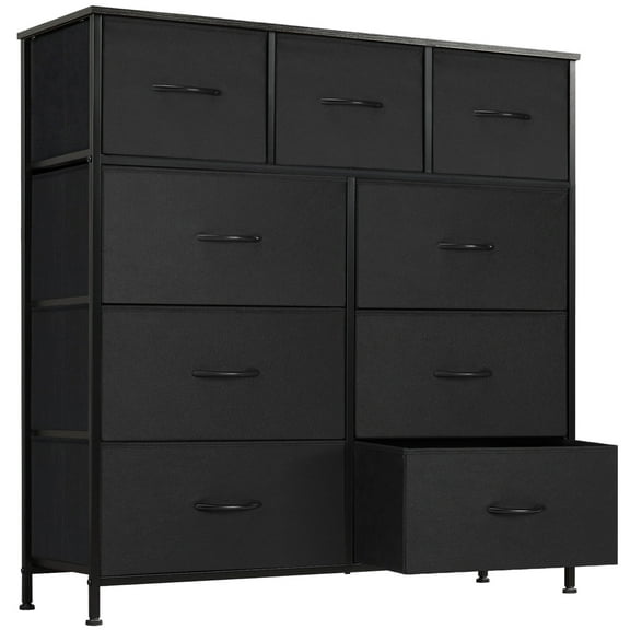 Black & Rustic Brown 9-Drawer Storage Chest, Sturdy Steel Frame & Wood Top, Tall Organizer with Easy Pull Handles for Home Storage