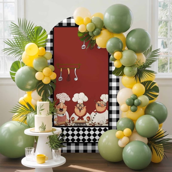 Black Rustic Chefs Arch Backdrop Cover, 4FT, Cooking Food Whimsical Kitchen Spandex Arch Covers Double-Sided Backdrop for Wedding Birthday Party Photo Background Decoration