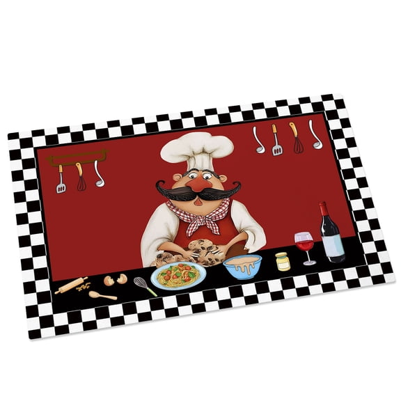 Black Rustic Chefs Door Mat 18x30 Inch Cooking Food Wine Whimsical Kitchen Entryway Rug with Non-Slip Rubber, Front Door Mat Indoor Floor Mats for Living Room Bathroom Bedroom Home Office