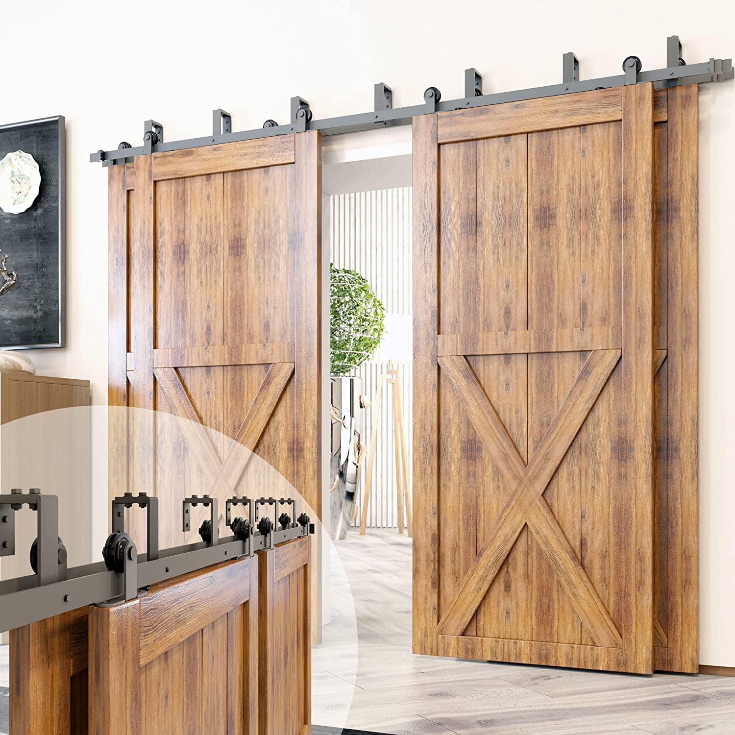 Black Rustic Double Track U-Shape Bypass Sliding Barn Door Hardware Kit ...