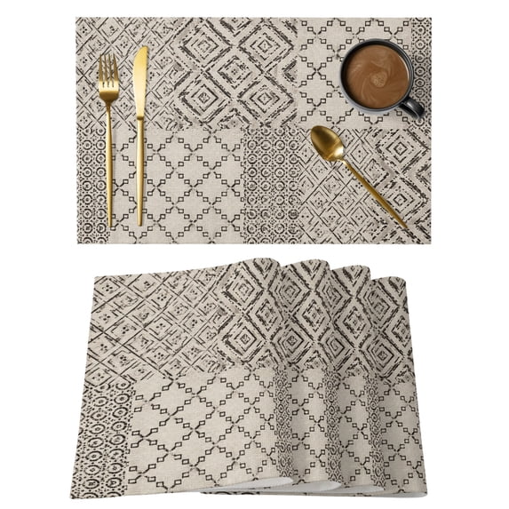 Black Rustic Lattice Placemats Set of 8 Vintage Art Aesthetics Place ...