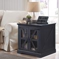 Black Rustic Wood End Table,24" Sofa Side Table with Charging