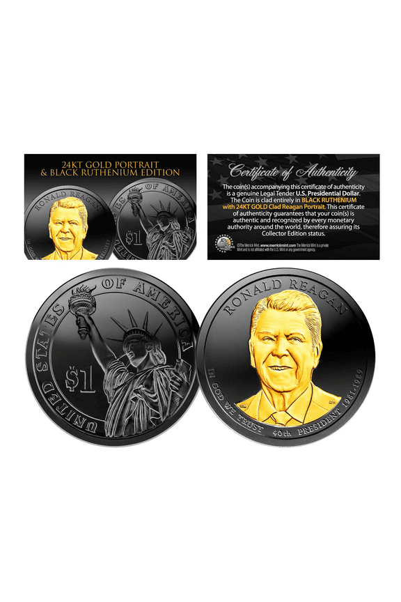 Black Ruthenium 2016 RONALD REAGAN Presidential Dollar Coin w/ 24K Gold (D Mint)
