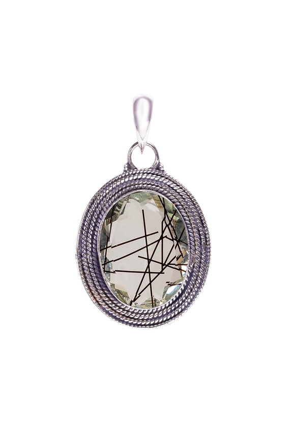 Black Rutilated Quartz 925 Sterling Silver Pendant, 20X15 mm Oval Gemstone Pendant, Black Pendant, Christmas Gift, Unique Jewelry Pendant V8416P146717