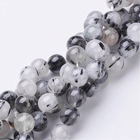 Black Rutilated Quartz Beads Strands Round 10mm Hole: 1mm 18~19pcs ...