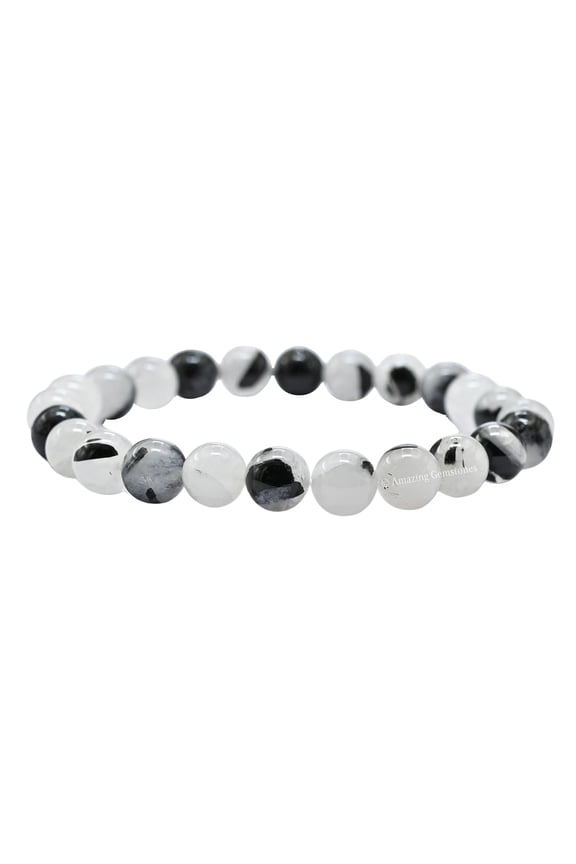 Black Rutilated Quartz Bracelet - 8mm Beaded Stretch Bracelet and Healing Stones