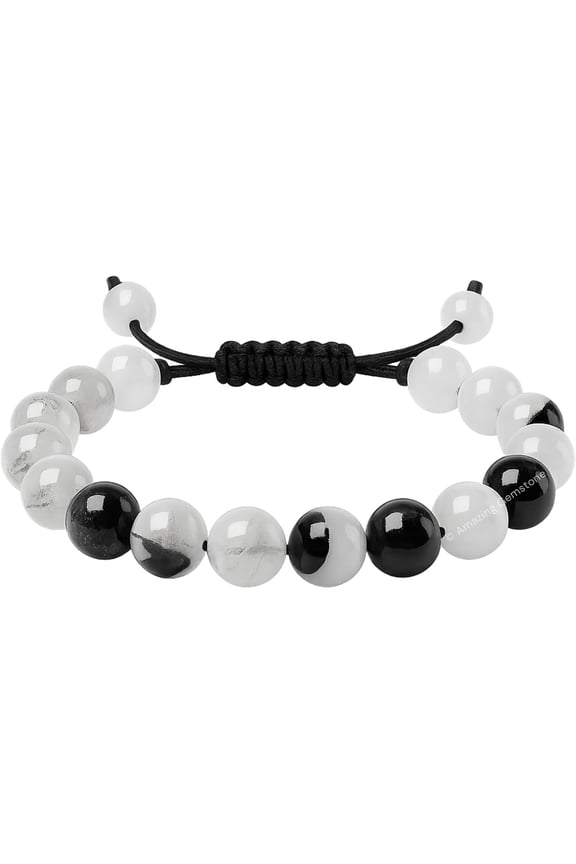 Black Rutilated Quartz Bracelet for Women & Men 8mm Adjustable Gemstone Beaded Bracelet Protection Crystal Jewelry Gift & Stocking Stuffer