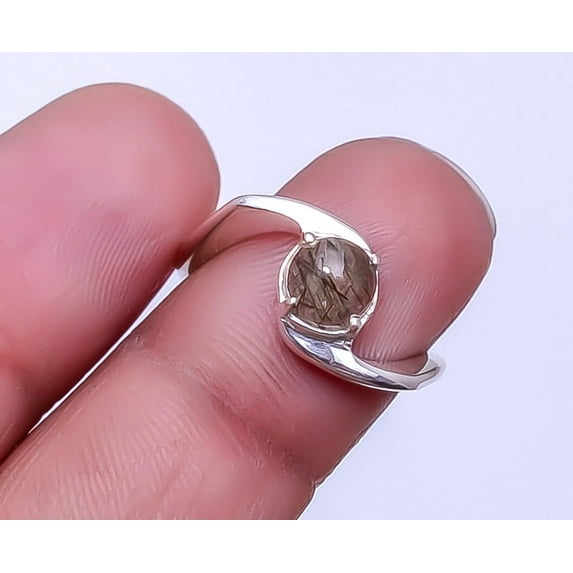 Black Rutilated Quartz - Brazil 925 Solid Sterling Silver Ring S.6 R_7731_88_12, Christmas Sale, Birthday Gift, Beautiful Jewelry For Woman