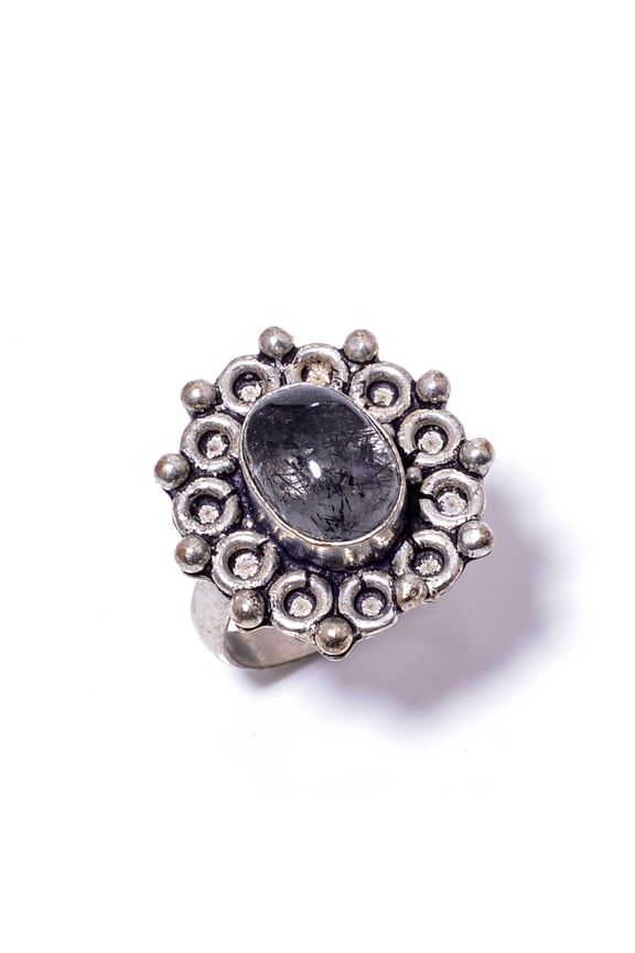 Black Rutilated Quartz - Brazil Handmade 925 Sterling Silver Ring S.7 R180