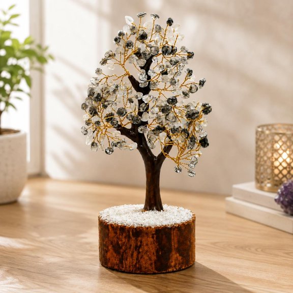 Black Rutilated Quartz Crystal Tree for Good Luck & Positive Energy