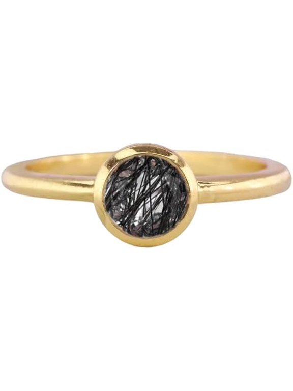 Black Rutilated Quartz Gemstone Ring, Natural Black Rutile Tiny Ring, Genuine Birthstone, Women Ring, 925 Sterling Silver, Dainty Ring, Birthday Gift, Minimal Ring, Statement Ring, Christmas Gift