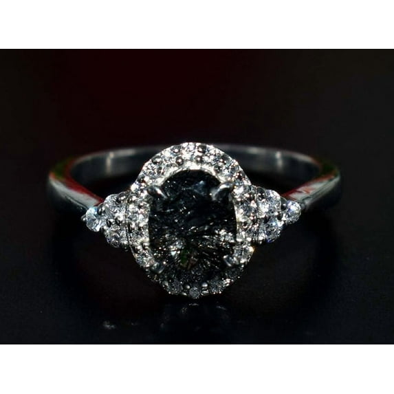 Black Rutile Engagement Ring Vintage Wedding Ring Black Rutile Quartz Solitaire Ring Rutilated Quartz Ring Sterling Silver Vintage Art deco.