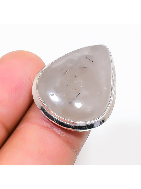 Black Rutile Pear Shape Gemstone Adjustable Ring Handmade Antique Jewelry FR 802