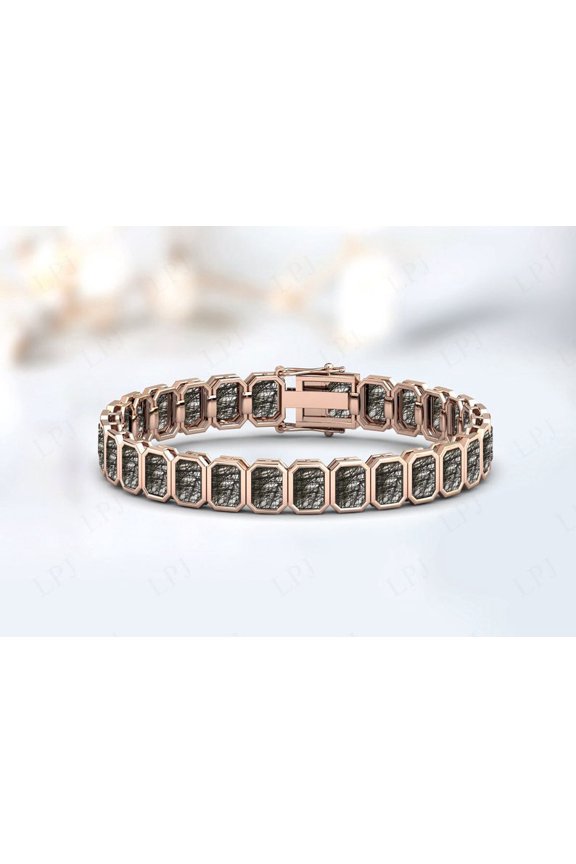 Black Rutile Tennis Bracelet For Women,Silver Handmade,wedding gift For Her man
