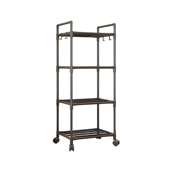 Black S 4-Tier Rolling Kitchen Storage Cart, Plastic Utility Shelf For Bathroom And Laundry, With Wheels For Easy Move