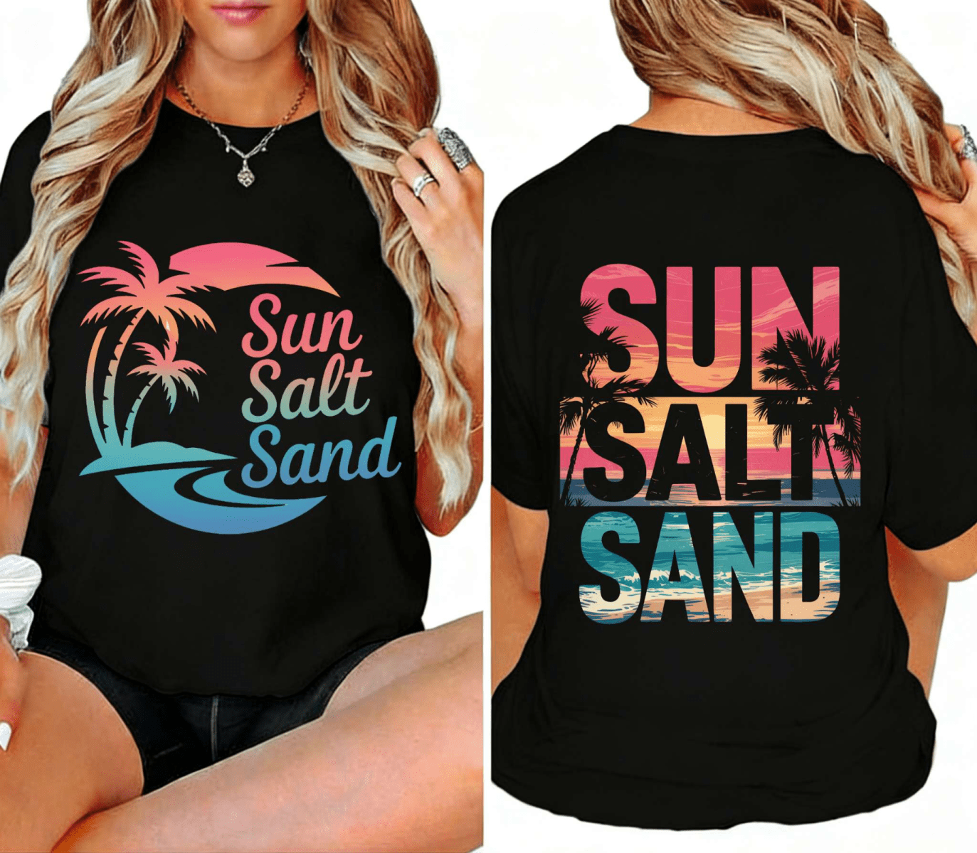 Black S-5XL Beach Vacation Ready Dual Print Sun Salt Sand Palm Tree ...