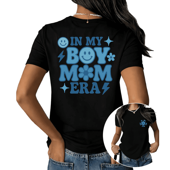 Black S-5XL In My Boy Mom Era Print Tshirt Graphic Tees Shirts Cute Motherhood Trendy Retro Smile Casual Summer Gift Tops