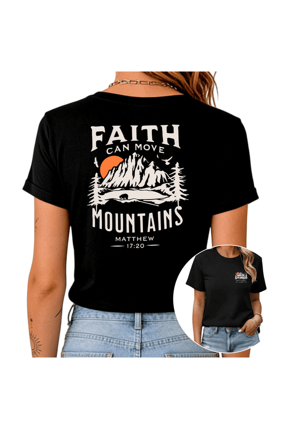 Black S-5XL chic Can Move Mountains Print Tshirt Graphic Tees Shirts Christian Holiday Tops
