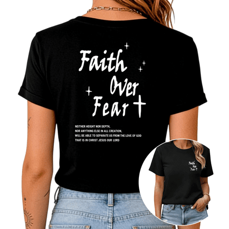 Black S-5XL chic Over Fear Scripture Print Tshirt Graphic Tees Shirts chic Based Fashion Tops