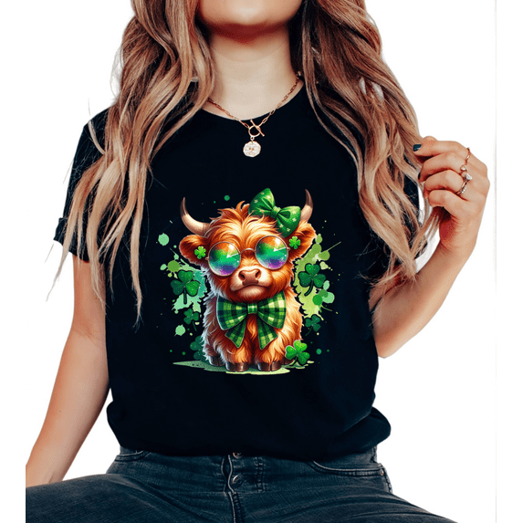 Black S-5XL&nbsp;Retro Playful Festive St. Patrick's Highland Cow Print Tshirt Graphic Tees Shirts St. Patrick's Day Vintage Flea Market Festive Styling Tops