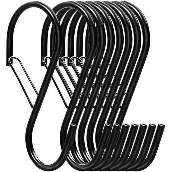 Black S Hooks Safety Buckle with Large Opening Fit of Rod, Heavy Duty S Shaped Closet Hook Metal Rack Hooks for Jeans,Clothes,Purse,,Kitchen Pots, Pans- 4 inch, (8 Pack)