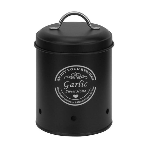 Black S Metal Storage Bucket With Lid, Iron Vegetable Bin For Potato Onion Garlic, Handles For Easy Carry, Multiple Sizes, Rust-Resistant, Kitchen Organizer
