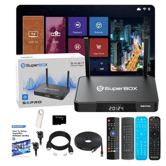 Black S6pro SuperBox 4K Ultra HD Multi-Language Support Wi-Fi 6 Connectivity S6 ultra/S6 max Superbox for TV NO MONTHLY FREE