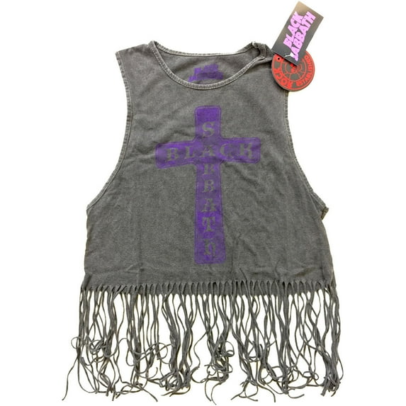 Black Sabbath Ladies Tassel Vest: Vintage Cross (Small)