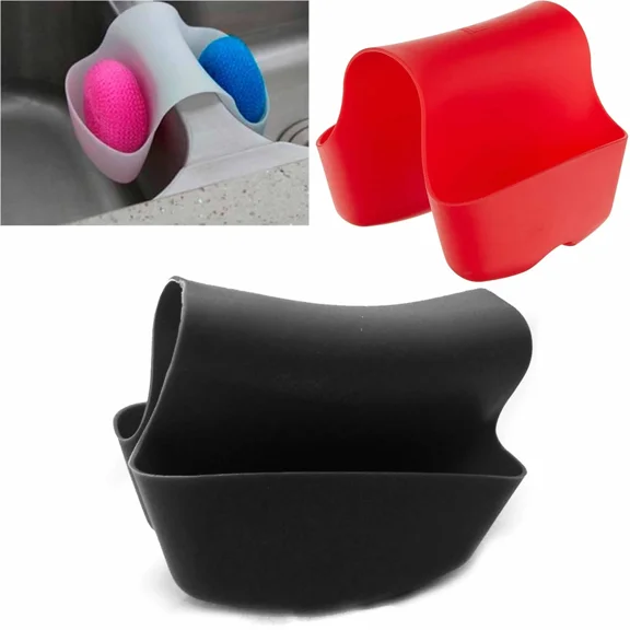 Black Saddle Style Double Sink Caddy Kitchen Organizer Storage Sponge Holder New