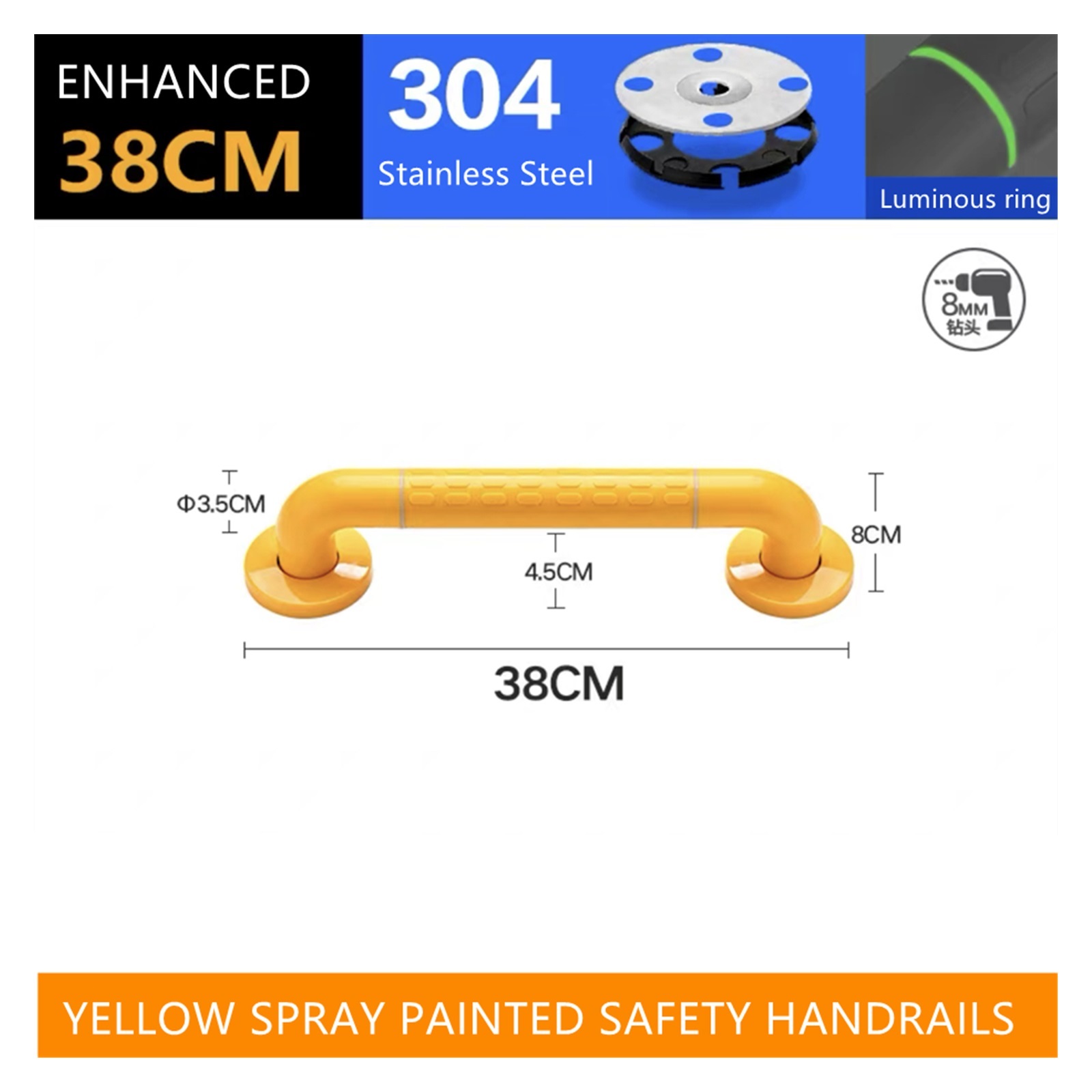 Black Safety Grab Bars Stainless Steel Bathroom Handrail For Elderly