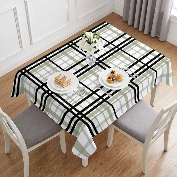 Black Sage Green Checkered Table Cloth 60x84in, Waterproof Rectangle Tablecloth Wipeable Tablecloths Modern Geometric Stripe Plaid Table Covers for Dining Tables Party Indoor Outdoor