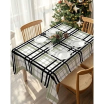 Black Sage Green Gray Plaid Tablecloth Waterproof Tablecloths, Farmhouse Modern Striped Table Cloth Dining Table Cover Cloth for Kitchen Party Outdoor Tabletop Decor, Rectangle Tablecloth 60x102 In