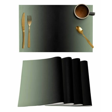 Black Sage Green Placemats for Dining Table Set of 4, Washable Placemats Cotton Linen Place Mats for Kitchen/Dining, Farmhouse Table Mats Gradient Solid Color Minimalist Art