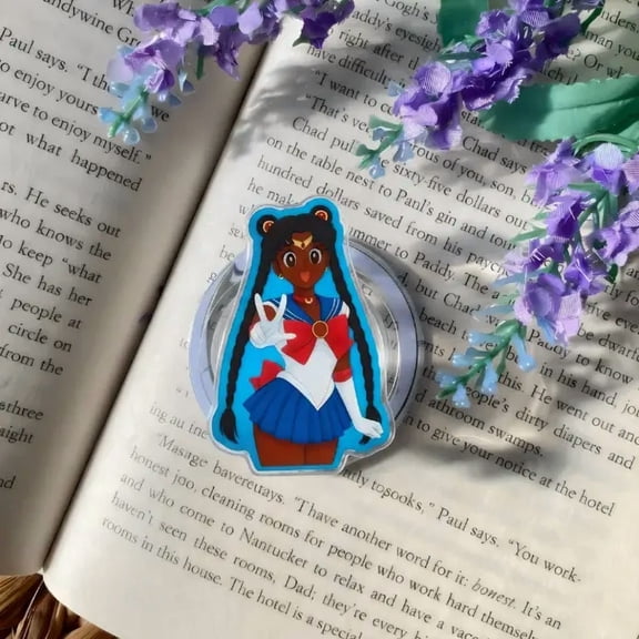 Black Sailor Moon Phone Grip, Funny Black Girl Holder, , Magnetic Phone Accessory, Gift For Book Lovers