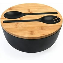 Black Salad Bowl Set, 9.8inches Large Bamboo Fiber Salad Bowl With Lid and Utensils(Spoon & Fork), Solid Mixing Bowl For Serving Pasta, Fruits, Vegetables, Bread and Halloween Candy