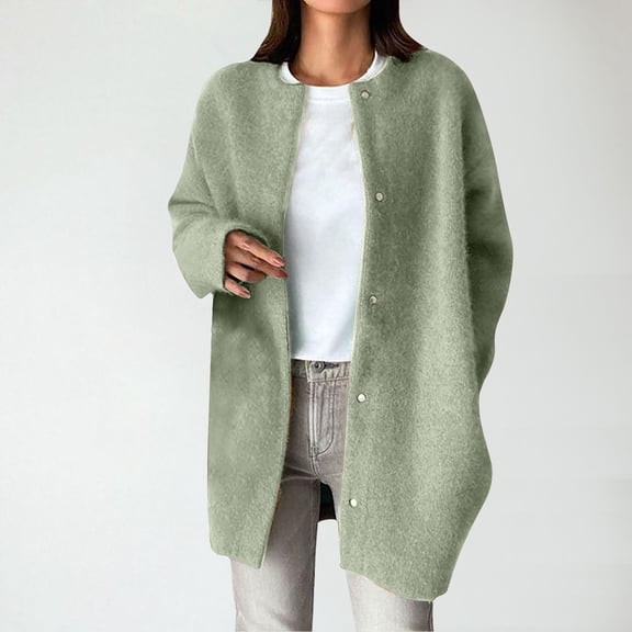 Black**Sale on Sale Chaoheng Women Trench Coats Winter Women's Solid Color Stand Collar Wool Coat,Thick Lined Button Front Shearling Jacket for Winter