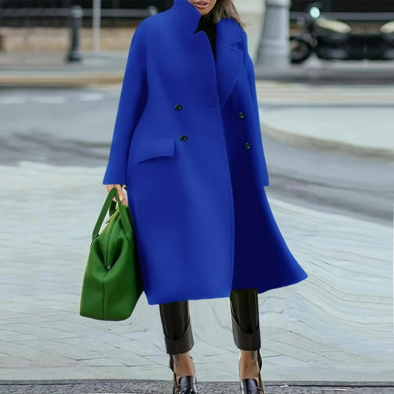 Black**Sale on Sale Chaoheng Fall Coats for Women 2025 Women's Solid Color Notch Lapel Coat,Long Sleeve Button Pocket Wool Blend Jacket without Hood