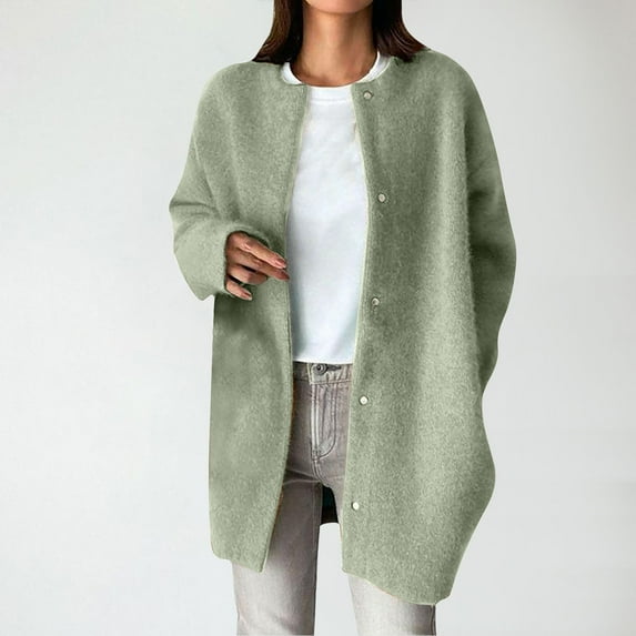 Black**Sale on Sale Chaoheng Women Overcoat on Sale Women's Solid Color Stand Collar Wool Coat,Thick Lined Button Front Shearling Jacket for Winter