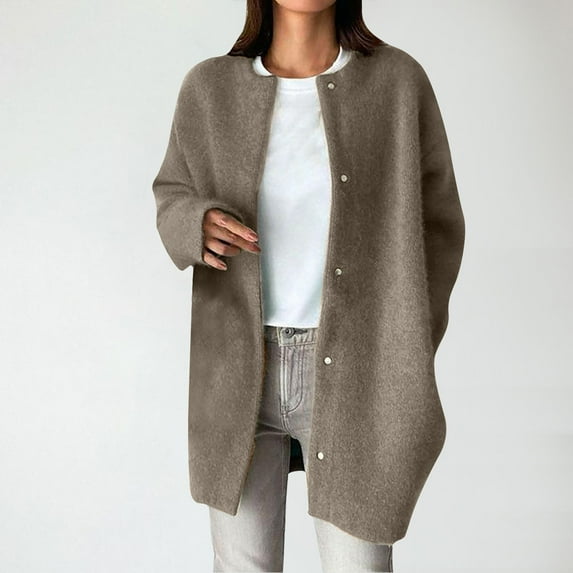 Black**Sale on Sale Chaoheng Women's Winter Coats Women's Solid Color Stand Collar Wool Coat,Thick Lined Button Front Shearling Jacket for Winter