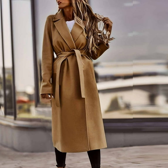 Black**Sale on Sale Chaoheng Wool Coats for Women Women's Double Faced Wool Blend Coat,Luxury British Style Belted Trench with Elegant Look