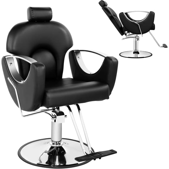 Black Salon Chair for Hair Stylist, Barber Chairs for Barbershop Home, Reclining Styling Hair Chair with Hydraulic Pump,360Rotation,Recline Beauty Hairdress Braiding Chair