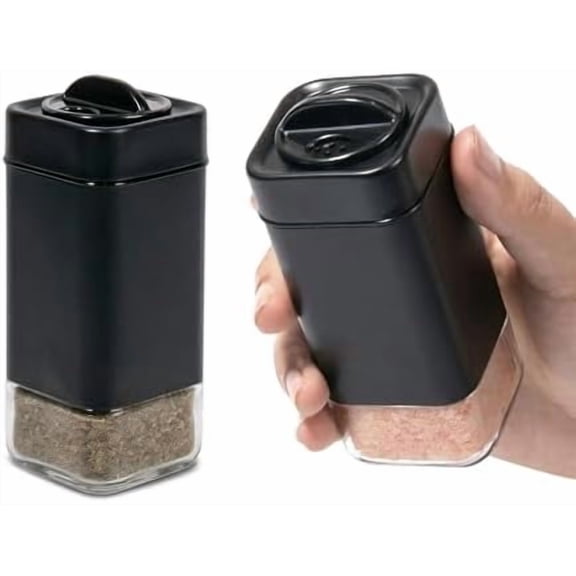 Black Salt and Pepper Shakers by JARTC, Glass Salt Shaker Set with Adjustable Pour Holes, Ideal for Black Pepper, Kosher and Himalayan