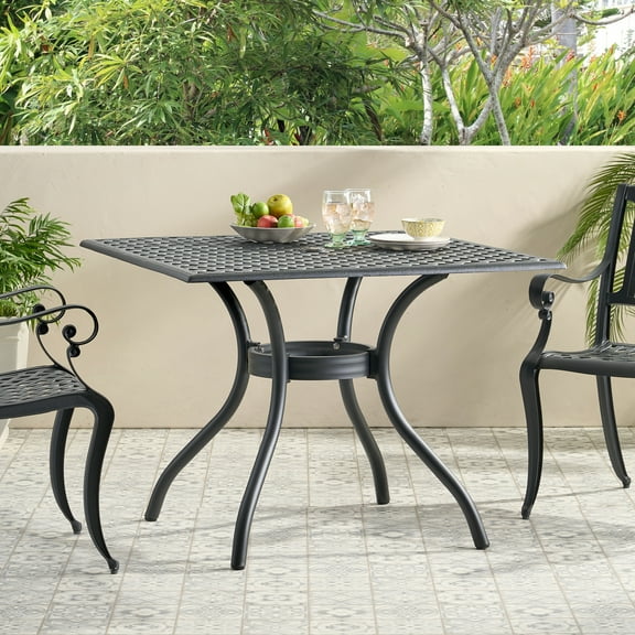 Black Sand Aluminium Table, 38.92” Square, Ideal For Patio Parties Cast Aluminum Glamour