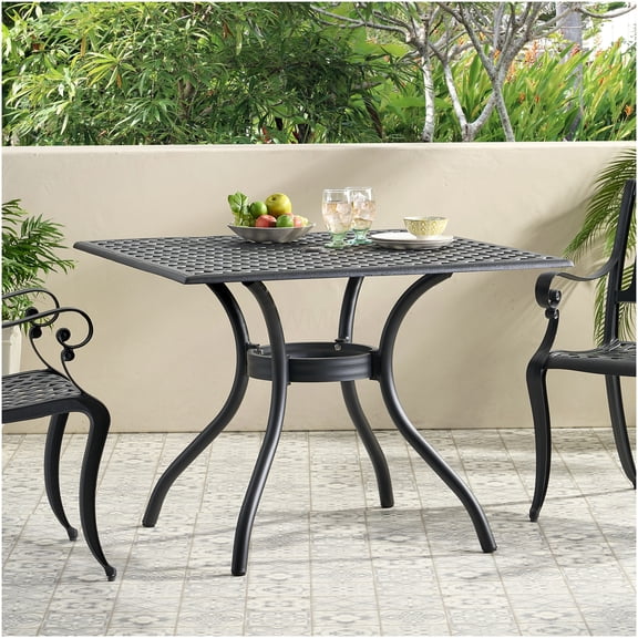 Black Sand Aluminum Square Outdoor Dining Table for Patio, 39 Inch Weather Resistant Bistro Table with Arch Mesh Design